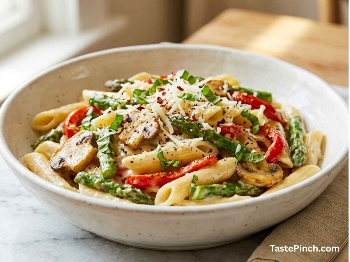 Asparagus Mushroom Red Pepper Pasta – Easy 30-Min Dinner